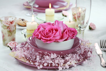 Festive table setting for wedding or other event