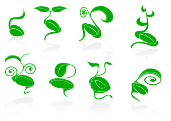 vector Set of 8 green seed with germination - spring theme