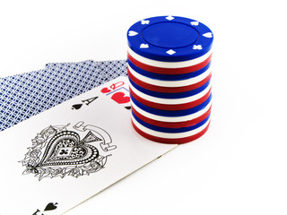 Red White and Blue Poker Chips with Ace of Spades