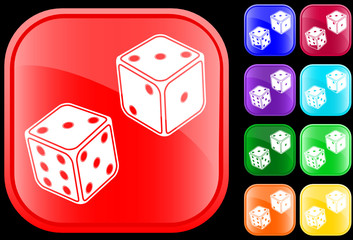 Icon of dice on shiny square buttons
