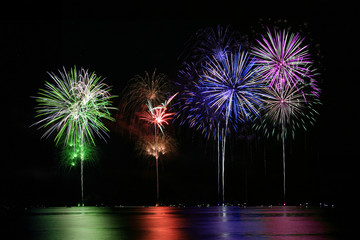 Colorful Fireworks over Lake