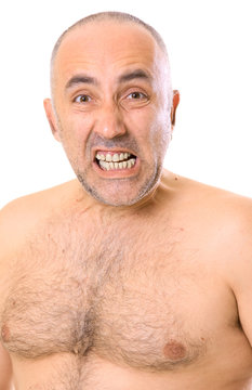 angry naked middle-aged man