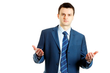 goodlooking young businessman explaining something to you