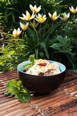 Curry chicken salad with red grapes