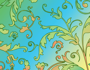 floral background in blue and green