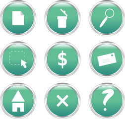 Neun türkisfarbene Web Buttons mit typischen Internet-Symbolen