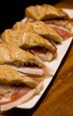 Pintxo or Tapa de Jamon Serrano or Spanish Iberico cured ham