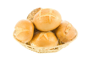 Bowl with bread rolls.