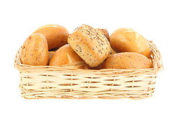 Bowl with bread rolls.