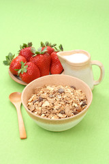 healthy breakfast - musli and strawberries