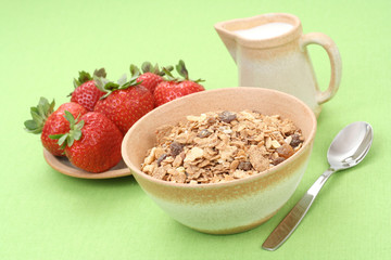 healthy breakfast - musli and strawberries