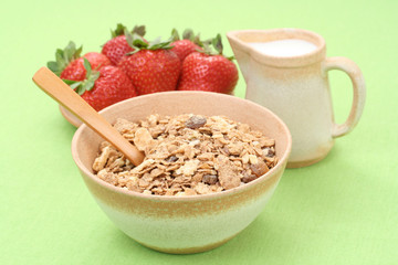 healthy breakfast - musli and strawberries