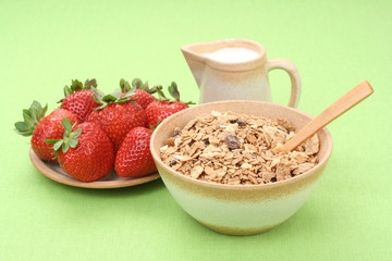 healthy breakfast - musli and strawberries