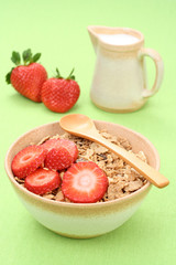 healthy breakfast - musli and strawberries