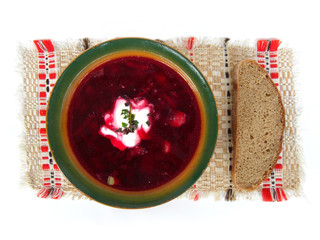 Borshch bowl with bread