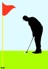 Silhouette of a Golfer on putting on the green