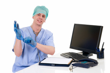 Doctor with hand gloves