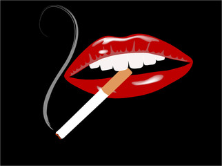 Red lips with cigarette
