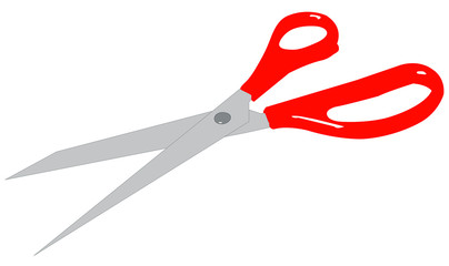 red handled scissors on white background