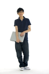 A young asian student with computer