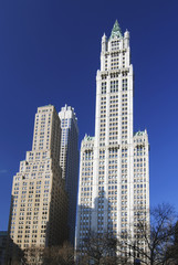 Fototapeta na wymiar Two historic skyscrapers in New York city with blue sky