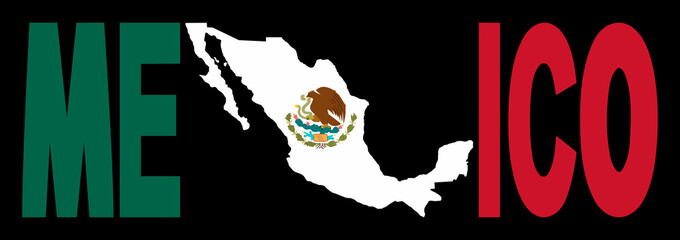 Mexico text with map on flag