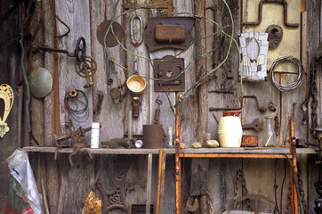 tool shed on rural barn door