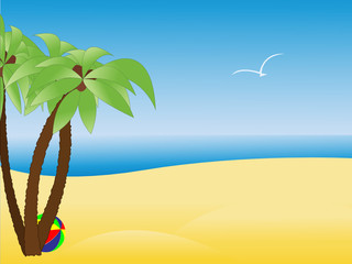 Fototapeta na wymiar Scene with empty tropical beach, sea and palm trees