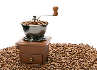 Old coffee grinder,  on white background