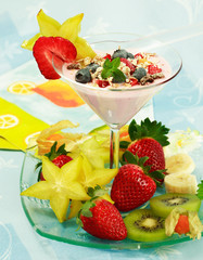 Yogurt dessert with fruits