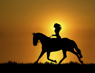 Paardrijden bij zonsondergang 1