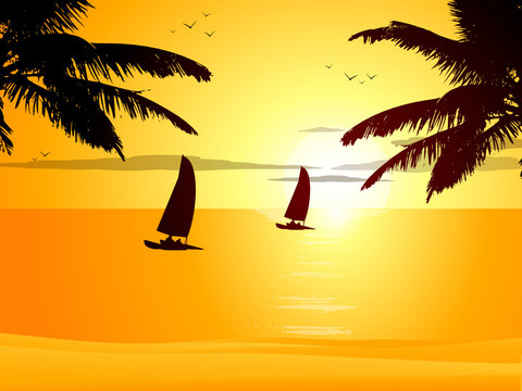 Sailing boats at sunset