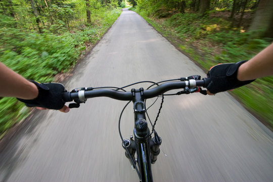 Biking on the road in forest