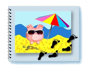 Vacation holidays beach umbrella and footprints