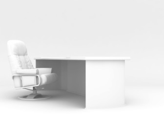 Desktop and armchair on a white background