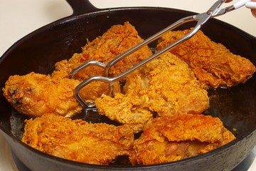 Fried Chicken Cooking in a Frying Pan