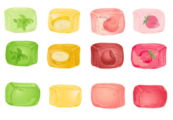 Cocktail isolated ice cubes with fruits.