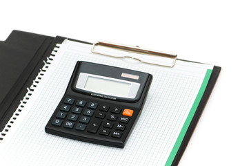 Office binder and calculator isolated on the white