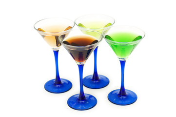 Various cocktails isolated on the white background