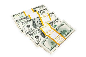 Ten thousand dollar stacks on the white