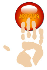 hand print pushing button that connects to internet