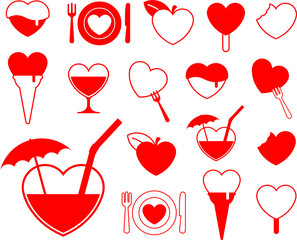 Heart icon collection - food/beverage vector