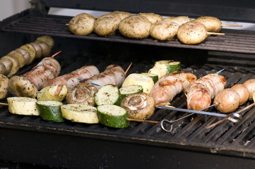 sausage and vegetable on the grill