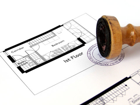 Disegno architettonico di una casa con timbro