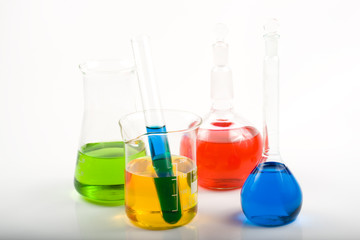 Various colorful flasks