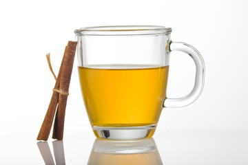 A cup of tea with cinnamon sticks