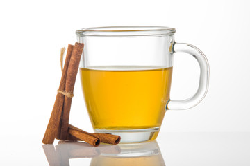 A cup of tea with cinnamon sticks