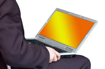 man working with portable computer as universal concept for many