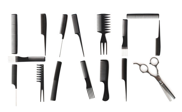hairdo concept, combs used to write HAIR