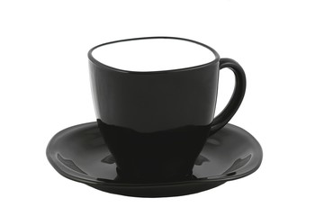 Black cup of milk isolated on white background